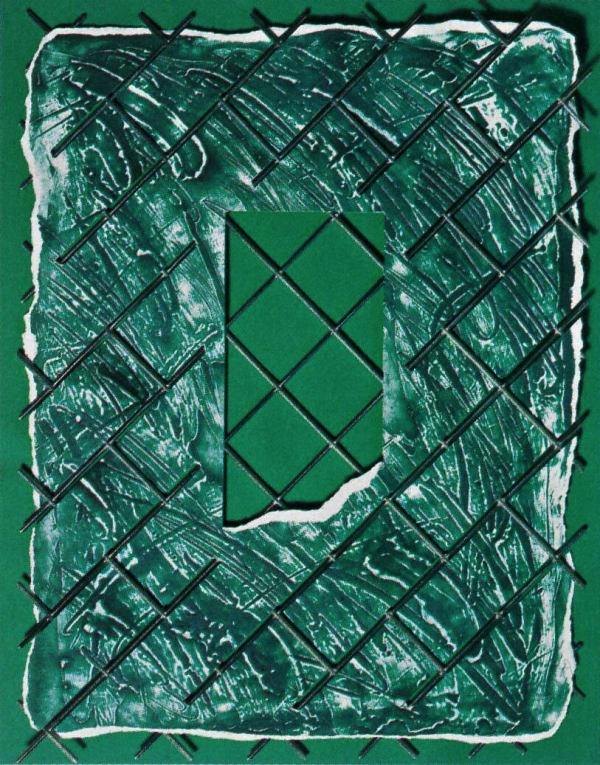 William Tillyer Chromed Vase Piece, 1978 Chromed metal mesh and epoxy resin intaglio print on cut and torn print 50.8 x 40.6 cms (20 x 16 ins) EDITION Uneditioned