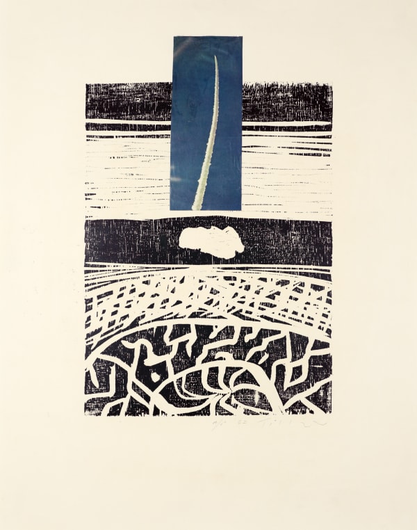 William Tillyer Landscape with cloud, 1961 Signed in pencil lower right (recto) Woodcut and collage on paper Paper size : 55.5 x 43.5 cms (21 7/8 x 17 1/8 ins) Image size: 39.3 x 25.5 cms (15 1/2 x 10 ins) EDITION Uneditioned PRINTER The Artist