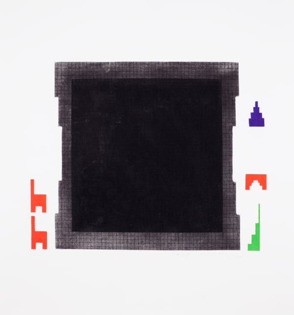 William Tillyer Interior with 5 Pieces of Furniture, 1967 Signed in pencil lower right (recto) Etching with aquatint on paper Aquatint and line etching 6 plates zinc 4 colours Paper size: 55 x 51.5 cms (21 5/8 x 20 3/8 ins) Plate size: 28.5 x 34 cms (11 1/4 x 40 7/8 ins) EDITION Uneditioned PRINTER The Artist