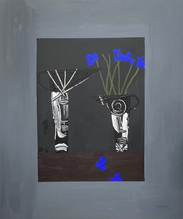Bruce McLean Two Black Sculptural Vases, 2022 Oil and acrylic on canvas 120 x 100 cms