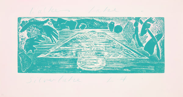 William Tillyer Walkers Lake - Silver Lake L. A. - The American Suite, 1985 Signed in pencil lower right (recto) Relief print from a collage matrix with added hand colouring and text on paper Paper size: 56.5 x 105.5 cms (22 1/4 x 41 1/2 ins) EDITION 4 PRINTER Homer Frankland Editions PUBLISHED BY Bernard Jacobson Ltd., London