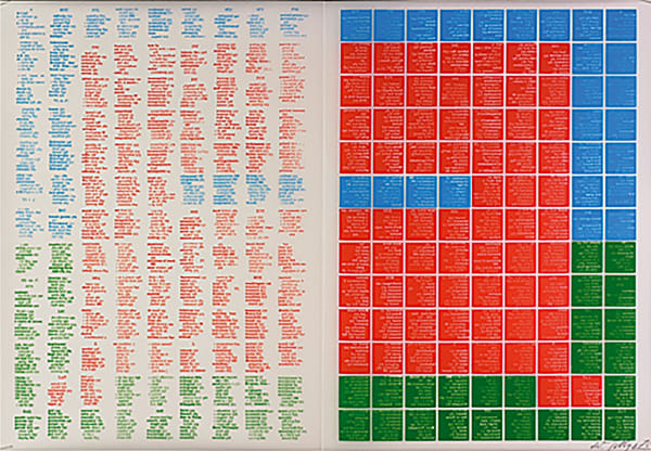 William Tillyer Thesaurus Grid (Circle Pamphlet 4), 1966/1970 Signed lower right (recto) Silkscreen and letter-press on paper 38 x 27 cms (15 x 10 5/8 ins) (folded) EDITION 150 PRINTER Circle Press PUBLISHED BY Circle Press, 1970