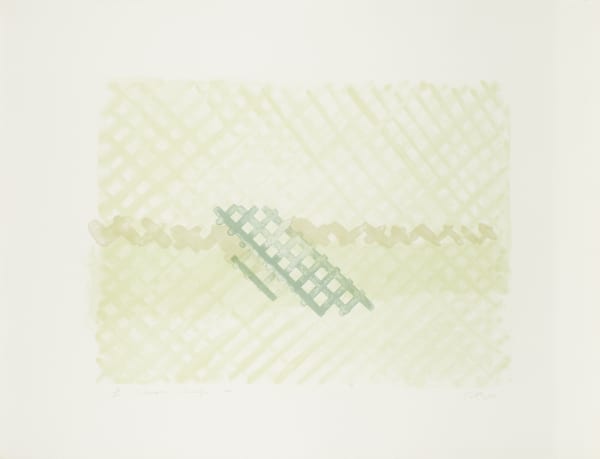 William Tillyer Clapper Bridge - A Furnished Landscape, 1974 Signed lower right, dated lower left in pencil (recto) Lithograph 5 colours on 246 lb J. Green water leaf paper Paper size: 68.5 x 91.5 cms (27 x 36 ins) Image size: 46.5 x 66 cm (18 1/4 x 26 ins) EDITION 90 PROOFS 5 AP 2 PP PRINTER Ian Lawson Editions PUBLISHED BY Bernard Jacobson Ltd., London