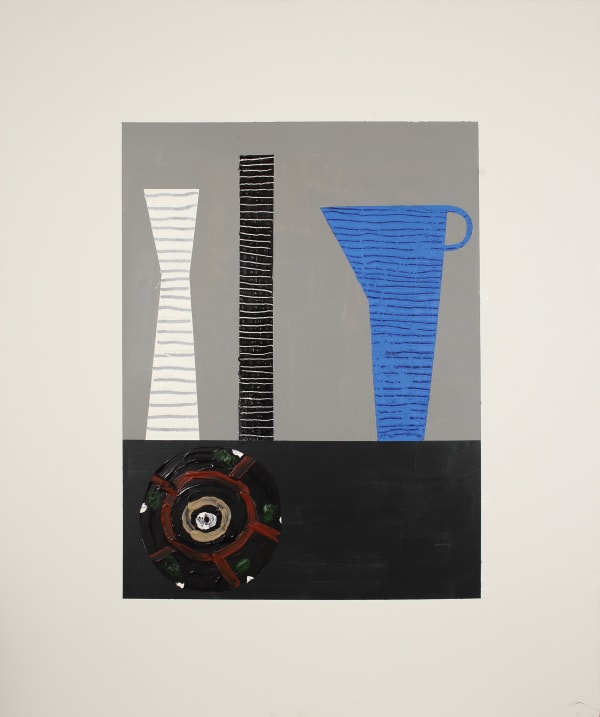 Bruce McLean Two Vases, Plus One Blue Jug and Black Vase on Black Ground, 2022 Acrylic on canvas 120 x 100 cms (47 1/4 x 39 3/8 ins)