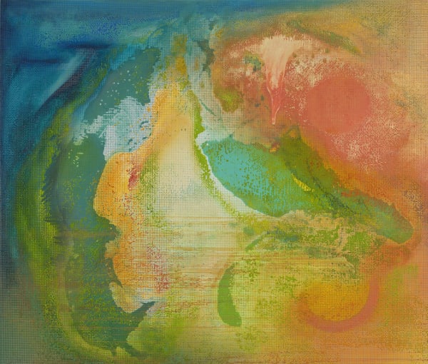 William Tillyer The Watering Place V, 2013 Signed (verso) Acrylic on acrylic mesh and canvas 177.8 x 203.2 cms (70 x 80 ins)