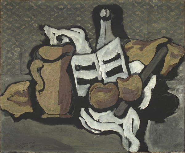 Georges Braque, Cruche, cahier de musique, bouteille, 1924