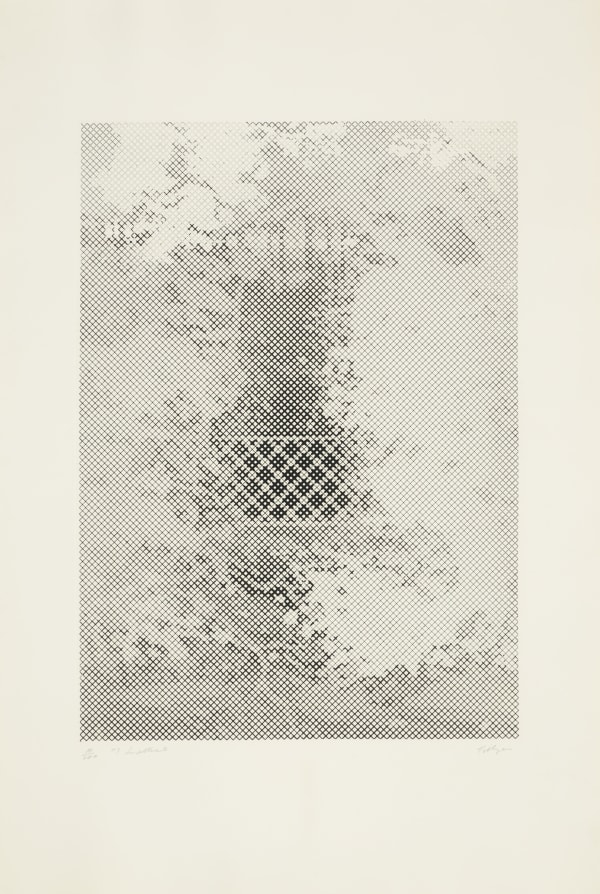 William Tillyer Lattice (After Cotman), 1973 Signed in pencil lower right (recto) Etching on paper Paper size: 106 x 71.2 cms (41 3/4 x 28 ins) Plate size: 73.5 x 52 cm (29 x 20 1/2 ins) EDITION 100 PROOFS 6 AP PRINTER Birgit Skiöld Print Workshop PUBLISHED BY Bernard Jacobson Ltd., London