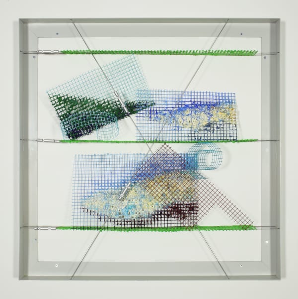 William Tillyer Three Green Fields with Two Clouds, 2020 Acrylic on wire mesh with wire and tensioners
