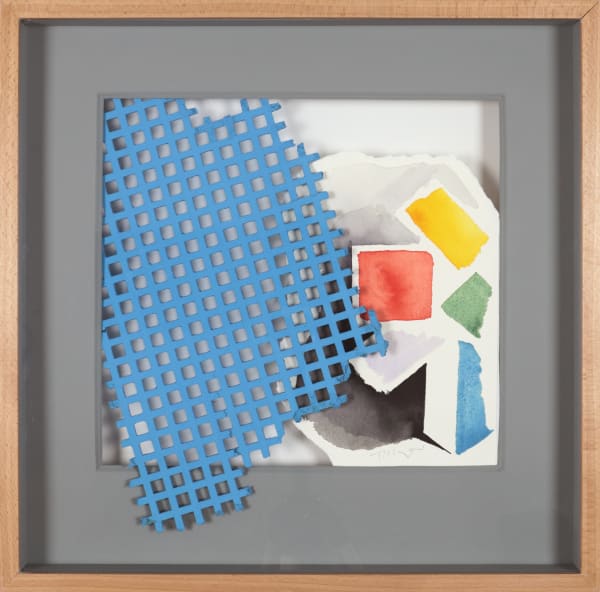 William Tillyer Vase and Arrangements in the Blue Room - Interventions, 2016 Watercolour and mesh collage on paper