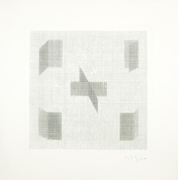 William Tillyer Kiosks - dark green, 1968 Signed in pencil lower right (recto) Etching on paper Paper size: 50.8 x 50.2 cms (20 x 19 7/8 ins) Plate size: 35 x 35 cms (13 3/4 x 13 3/4 ins) EDITION Uneditioned PRINTER The Artist