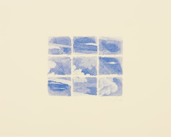 William Tillyer Cobalt Sky - The Flatford Chart Etchings, 2010 Signed in pencil lower right (recto) Etching on paper, line drawings on zinc, gravure on paper Page size: 44 x 55.5 cm (17 1/4 x 22 ins) Plate size: 19.5 x 24.8 cm (31 3/4 x 9 3/4 ins) EDITION 20 PROOFS 5 AP PRINTER Clifton Editions PUBLISHED BY Bernard Jacobson Ltd., London