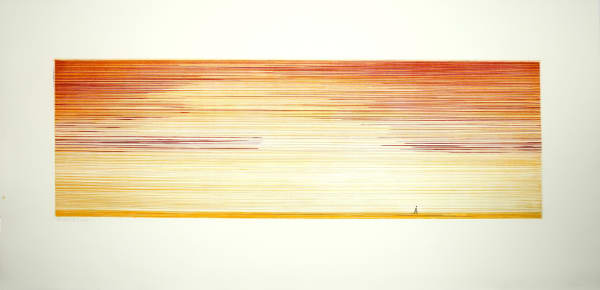 Ed Ruscha Man Walking Away From It All, 1980 Etching on R.K.Burt paper: cut, torn, and deckle edges