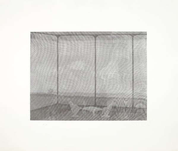 William Tillyer Moire Interior with Bellini Chairs, 1971 Signed in pencil lower right (recto) Etching on paper Zinc plate line etching Paper size: 56 x 67 cms (22 x 26 1/2 ins) Plate size: 34 x 55 cms (13 3/8 x 21 5/8 ins) EDITION Uneditioned PRINTER The Artist