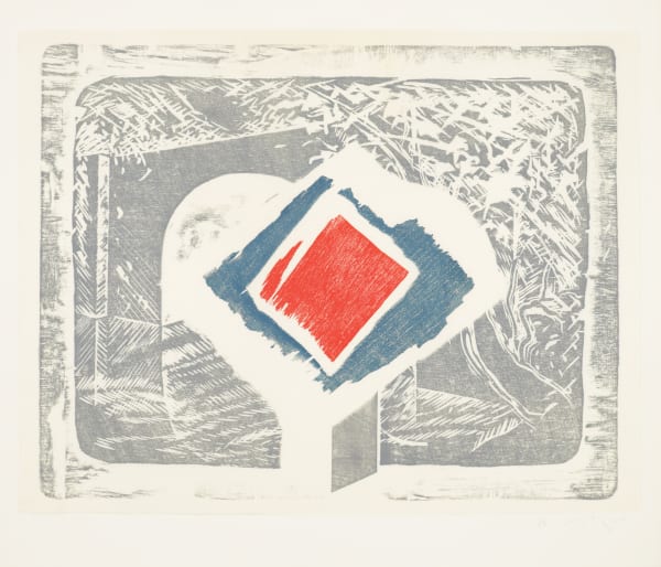 William Tillyer Medallion Vase I - Living by the Esk XVII, 1983 Signed in pencil lower right (recto) Woodcut relief print on paper 3 colours Paper size: 70 x 82 cms (27 1/2 x 32 1/4 ins) Plate size: 56 x 71 cm (22 x 28 ins) EDITION 30 PRINTER Homer Frankand Editions PUBLISHED BY Bernard Jacobson Ltd., London