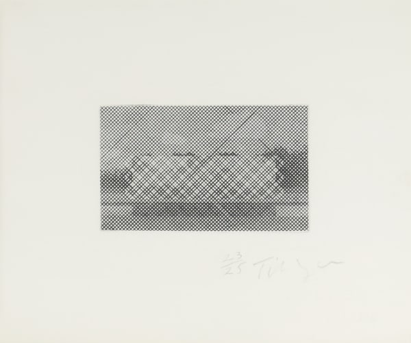 William Tillyer The Lumsden's Pool, 1971 Signed in pencil lower right (recto) Etching on Arches paper Paper size: 23.5 x 27.9 cms (9 1/4 x 11 ins) Plate size: 8.3 x 13.8 cms (3 1/4 x 5 1/2 ins) EDITION 25 PRINTER Birgit Skiöld Print Workshop PUBLISHED BY Bernard Jacobson Ltd., London