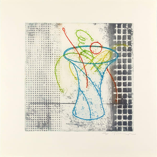 William Tillyer, The Scalby Suite - Blue Vase and Arrangement in Scarboroughs Hollywood (2022), Etching, aquatint, and embossing on paper,...