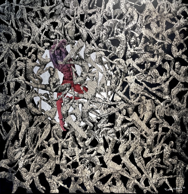 THE FIGHT FOR SURVIVAL2022120 x 120 cmMixed (Bleach, Acrylic on Jeans)