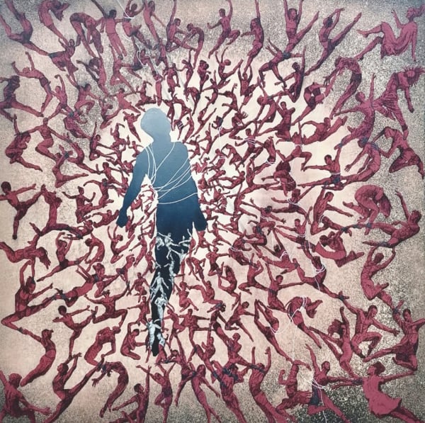 Pascal Konan Man Carried 2022 120 X 120 Cm Mixed Bleach Acrylic On Denim