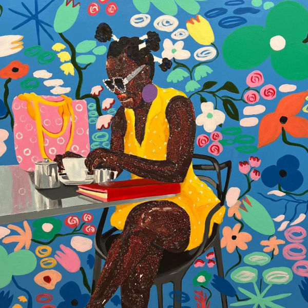 Inner Peace 2024 121.92cm x 121.92cm Fabrics, Oil and Acrylic on Canvas