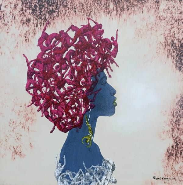 Look At My Face 2024 80cm x 80cm Acrylic Bleach and Ink On Denim