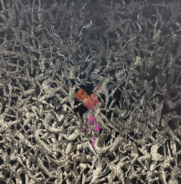 Look At My Thirst For Freedom 2024 80cm x 80cm Acrylic Bleach and Ink On Denim