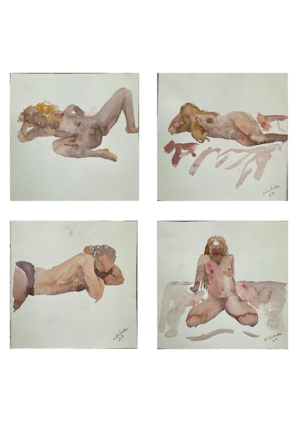 CONVERSATION WITH MY LOVER SERIES 1-4 2025 Watercolour on paper 7 x 7in