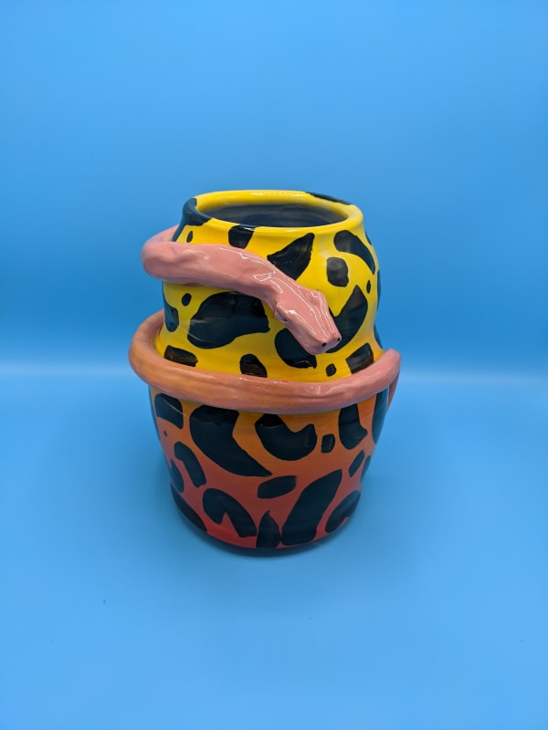 Anna Valdez, Pink Snake with Leopard Print Vase, 2020