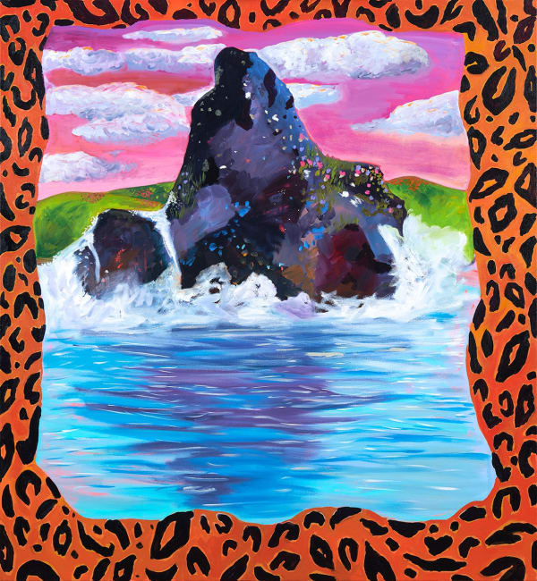 Anna Valdez, Rock Island with Leopard Print Frame, 2020