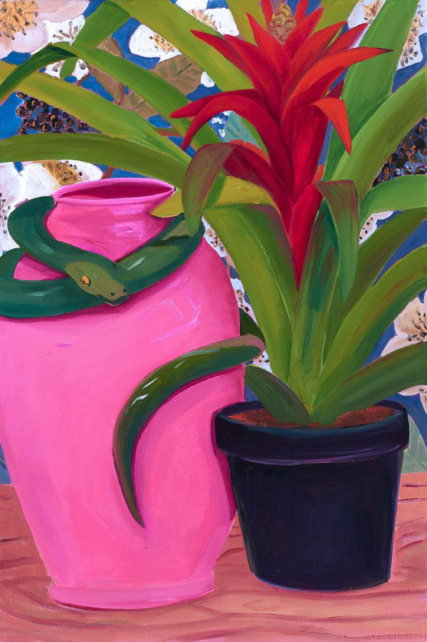 Anna Valdez, Snake on Vessel with Bromeliad, 2019