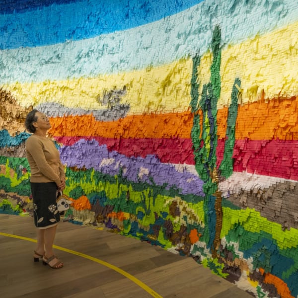 Installation image of Justin Favela: Vistas in Color at the Denver Botanic Gardens. Courtesy of the Denver Botanic Gardens. Photo by Scott Dressel-Martin.