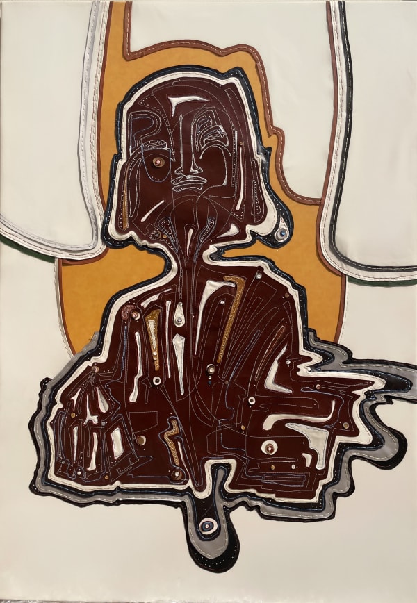 ELFREDA FAKOYA UPON REFLECTION LEATHER, PVC, ACRYLIC, THREADS 65 X 46 INCHES 2022