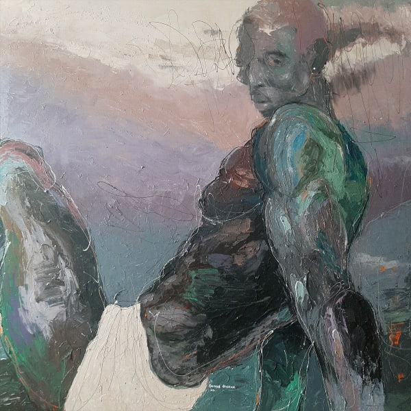 DENNIS ONOFUA EMOTIONAL RESILIENCE II MIXED MEDIA ON CANVAS 48 X 48 INCHES 2022