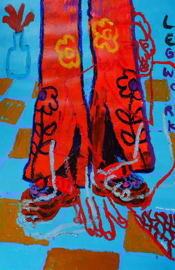 MUSA GANIYY WAKA WAKA ACRYLIC AND OIL PASTEL ON PAPER 35 X 24 INCHES 2023