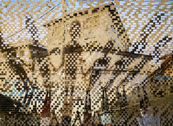 AYOBAMI OGUNGBE WE ARE GATHERED HERE AGAIN 2023 WOVEN PHOTOGRAPHIC PRINTS 35 X 47 IN