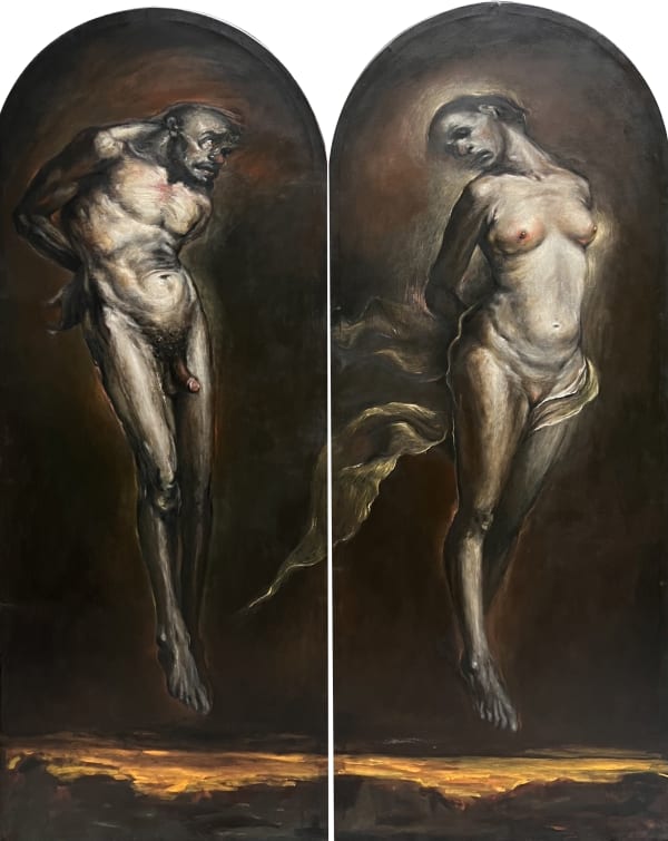 David Ngaji Desire's Despair (Diptych) Oil on Canvas 72 x 29 Inches (each) 2023