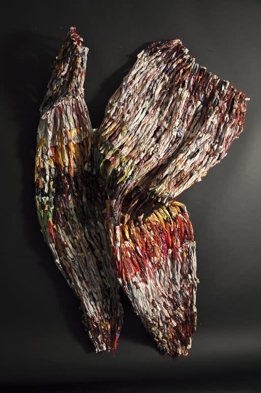 Nnenna Okore Sample Material , 2008 Magazine pages and thread 79 x 37 x 8 in. NOK0002