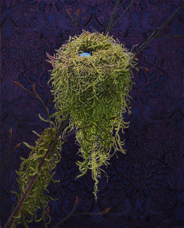 “Moss Nest” (2024), oil on panel, 20 x 16 inches