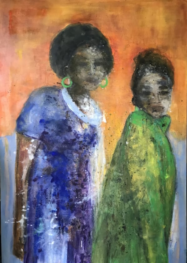 Olga Yaméogo, Filiation I, 2021, pigments, encre et acrylique sur toile, 130 x 90 cm,