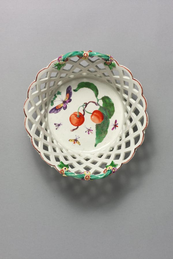 A Derby pierced circular twin handled basket, Circa 1760