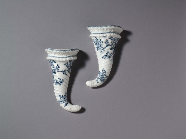 Fine and Rare Pair of Early Dr Wall Worcester Cornucopia Of The Large Size, Circa 1756