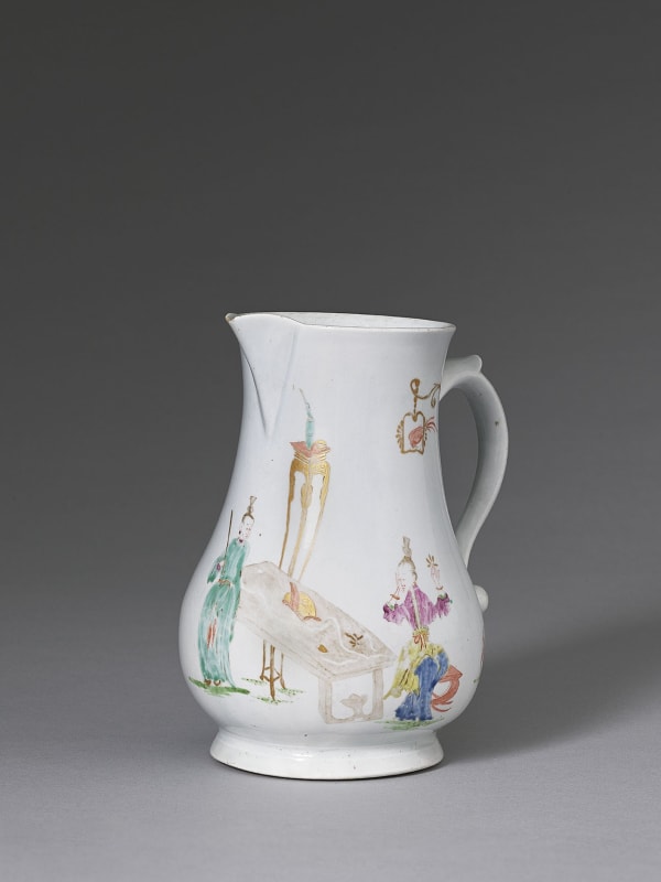 A Fine First Period Dr Wall Worcester Ale or Water Jug, Circa 1754