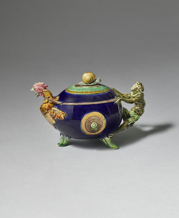 A Minton Majolica Monkey and Cockerel Teapot and Cover, Circa 1870