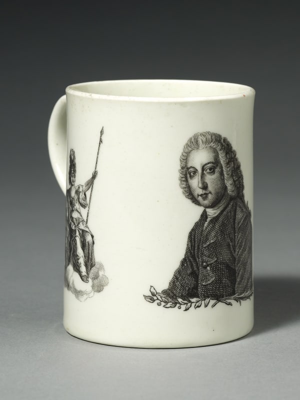 A Rare First Period Dr. Wall Worcester Small Printed Commemorative Mug, Circa 1760-61.