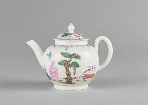 First Period Dr Wall Worcester Teapot and Cover painted with the Valentine Pattern, Circa 1757