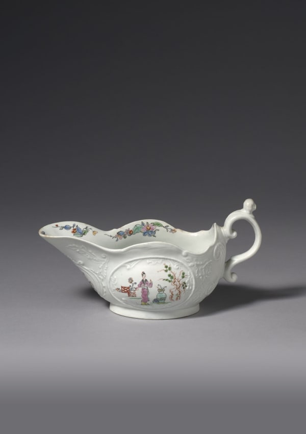 An Extremely Rare and Very Early Dr Wall Worcester Sauceboat, Circa 1753