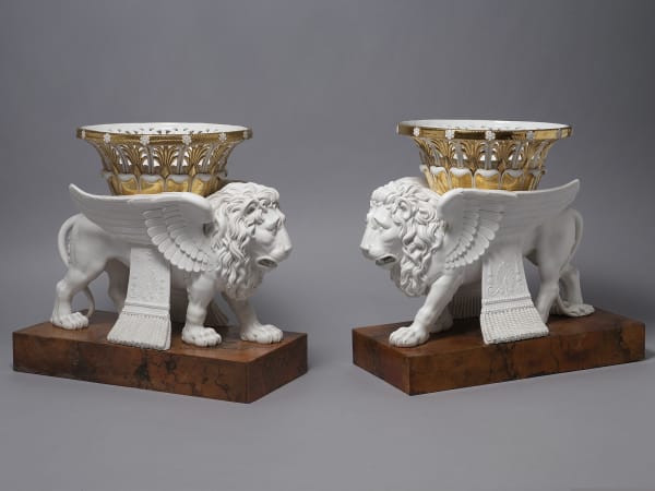 Pair Sèvres Biscuit models of Lions, Circa 1818-1820