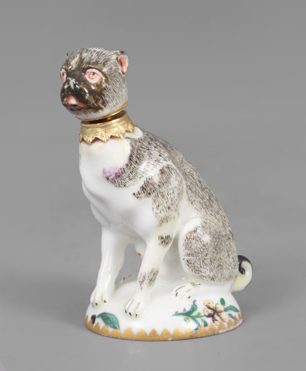 Chelsea Scent Bottle modelled as a Pug, Circa 1760