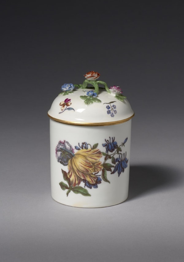 A Meissen Tobacco Jar and Cover probably Painted by J.G.Nitzschner, Circa 1745