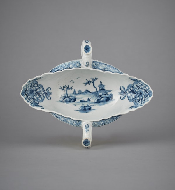 First Period Dr Wall Worcester Double Lipped and Twin Handled Sauceboat, Circa 1757