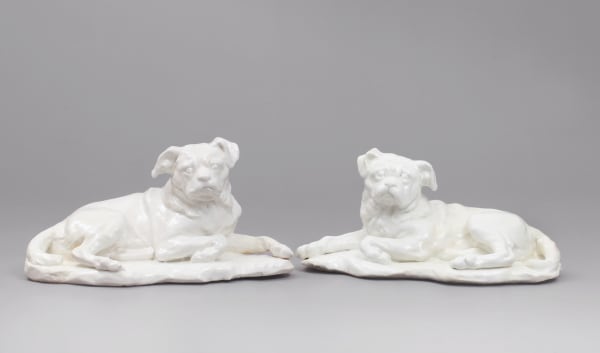 The Important Pair of Chelsea Porcelain Models of Hogarth’s Dog Trump, after the Model by Louis- Francois Roubiliac Of the Incised Triangle Period, Circa 1747-50